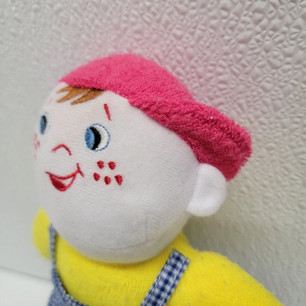 Terrycloth Boy Baby Doll Freckles Plush Rattle Yellow Pink Hat Blue Overalls